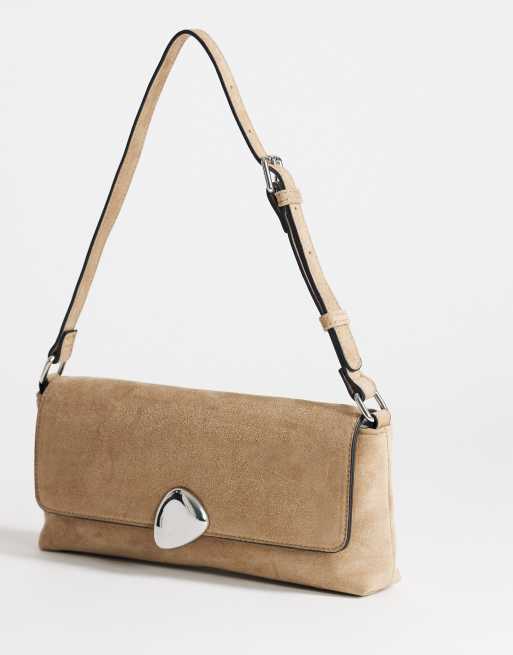 Topshop Santiago small suedette shoulder bag with silver-tone hardware in mink, 3 of 4