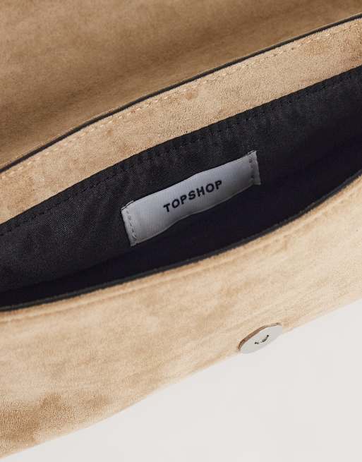 Topshop Santiago small suedette shoulder bag with silver-tone hardware in mink, 4 of 4