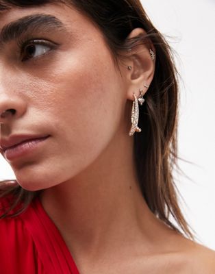 Topshop Santorini pave drop earrings in gold tone - ASOS Price Checker