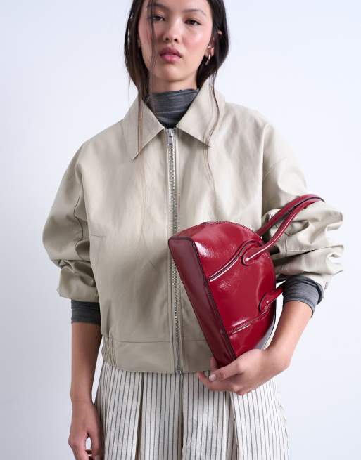 Topshop - Saoirse - Borsa da spalla color bordeaux verniciata