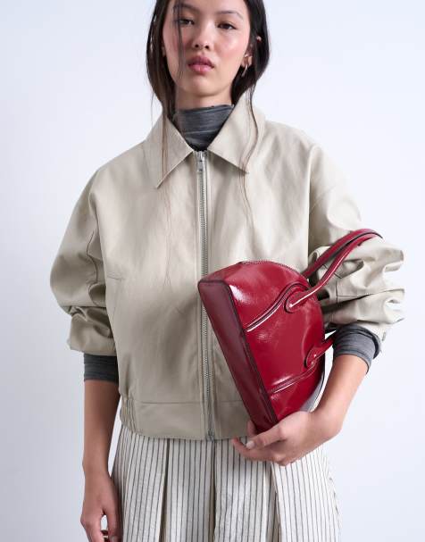 Topshop Saoirse patent shoulder bag in burgundy - view 1