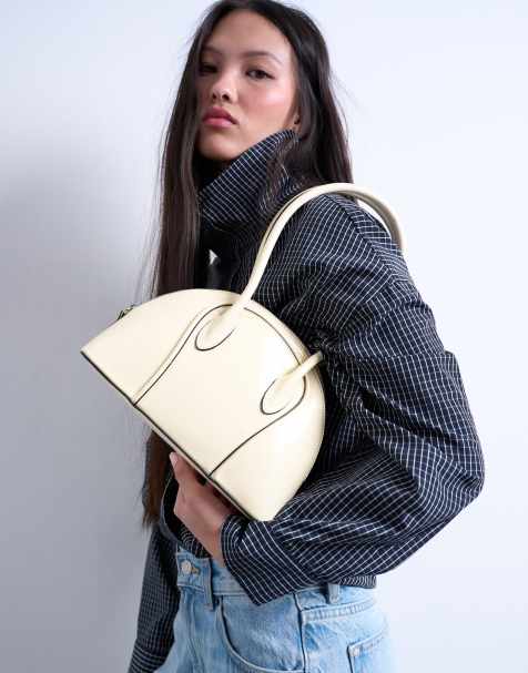 Topshop Saoirse patent shoulder bag in buttermilk - view 1