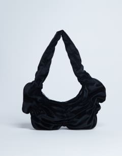 Saphire ruched velvet shoulder bag in black