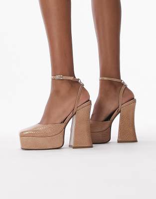 Topshop Sapphire Premium Leather Two Part Platform In Neutral