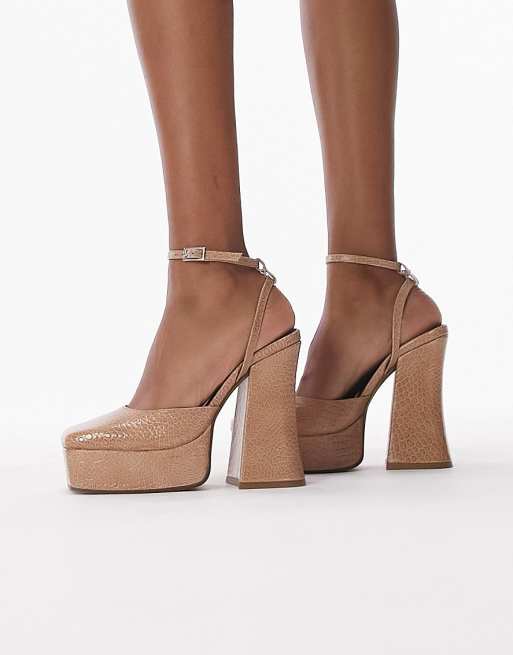 Topshop Sapphire premium leather two part platforms in neutral