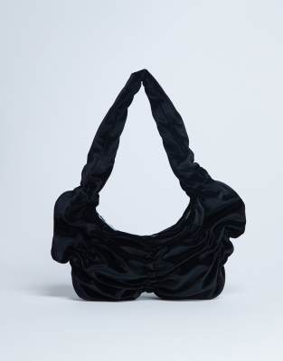 Topshop Sapphire Ruched Velvet Shoulder Bag In Black