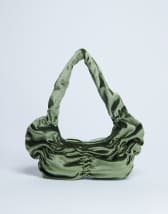 Topshop Sapphire ruched velvet shoulder bag in khaki