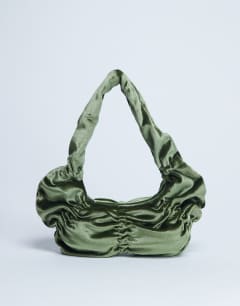 Sapphire ruched velvet shoulder bag in khaki