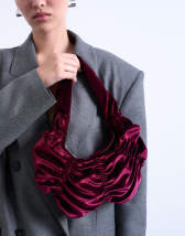Topshop Sapphire ruched velvet shoulder bag in plum