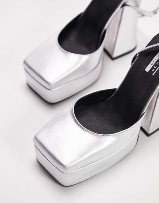 Topshop – Sapphire – Silverfärgade, tvådelade platåsandaler i premiumläder, 2 av 4