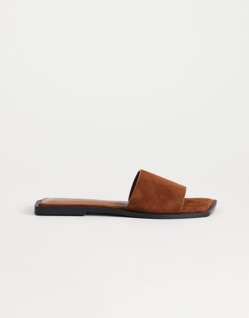 Topshop - Sara - Gyldenbrune flade mule-sandaler i ægte ruskind, 2 af 4