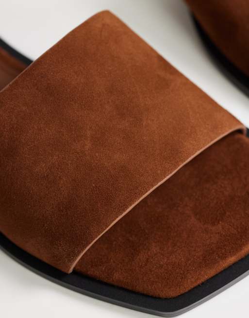 Topshop - Sara - Gyldenbrune flade mule-sandaler i ægte ruskind, 3 af 4
