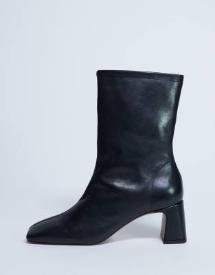  Sara Premium leather square toe flared heel boot 