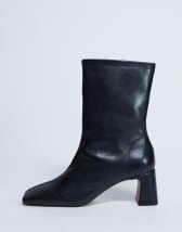 Topshop Sara Premium leather square toe flared heel boot in black