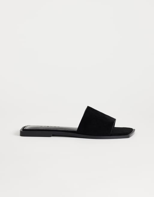 Topshop Sara real suede flat mule sandals in black, 2 of 4