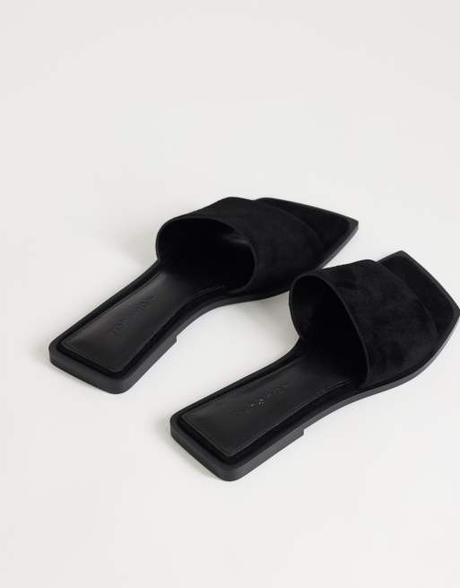 Topshop Sara real suede flat mule sandals in black, 4 of 4