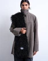 Topshop Sara shaggy faux fur blanket scarf in black