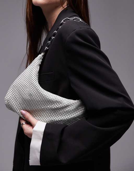 Topshop - Sarah - Borsa da spalla con manico con catenina bianco sporco