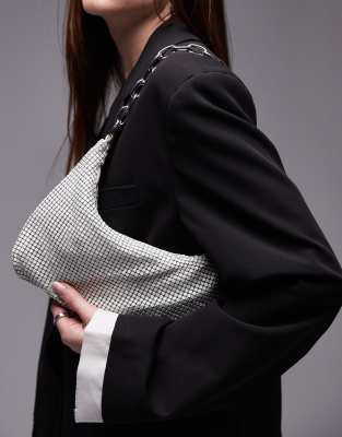 Topshop - Sarah - Sac porté épaule en cotte de maille avec poignée chaîne - Blanc cassé