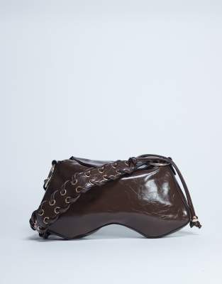 Topshop - Sarah - Schultertasche in Schokobraun mit Überwendlichnaht