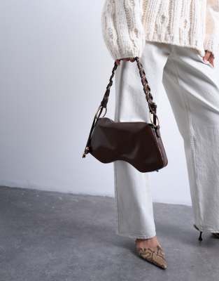 Topshop - Sarah - Schultertasche in Schokobraun mit Überwendlichnaht-Brown
