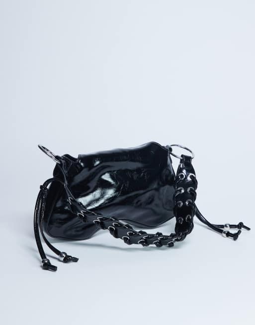 Topshop - Sarah - Sort skuldertaske med piskesømme, 4 af 4