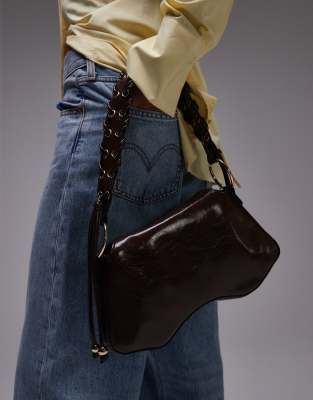 Topshop Sarah whipstitch shoulder bag in chocolate - view 1