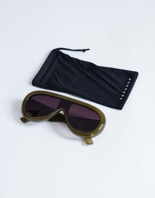Topshop Sardinia aviator sunglasses in khaki, 2 of 3