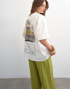 Sardinia lemon graphic oversized tee in ecru