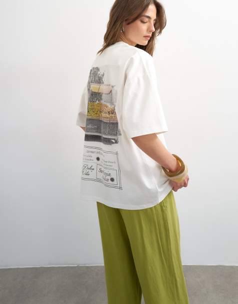 Topshop - Sardinia - T-shirt oversize écru con grafica di limoni - view 1