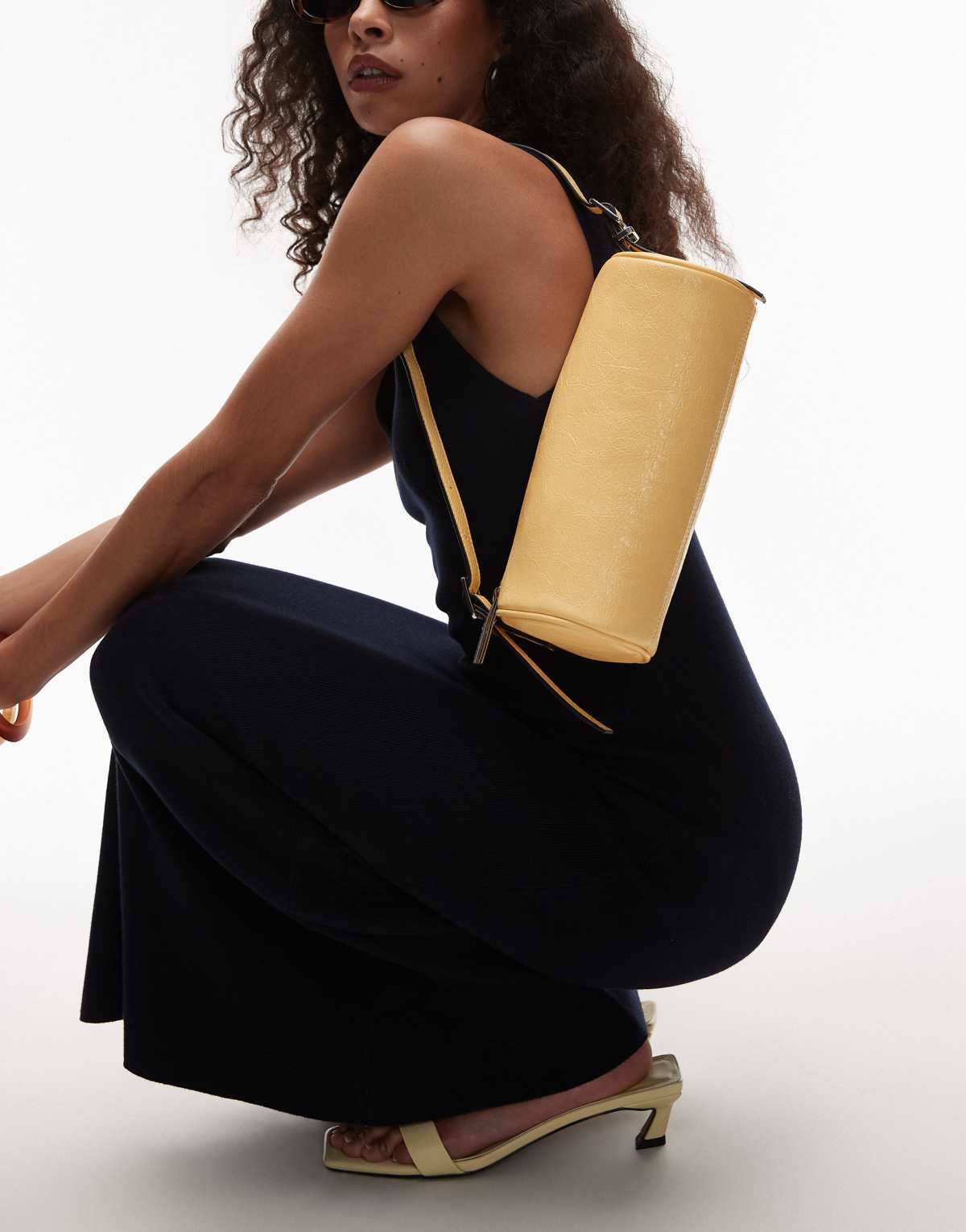 Topshop Sari barrel shoulder bag in buttermilk yellow