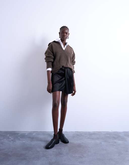 Topshop sarong mini skirt in black, 2 of 5