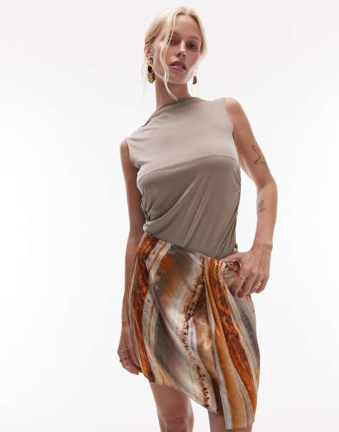 Topshop sarong mini skirt in mineral print - view 1