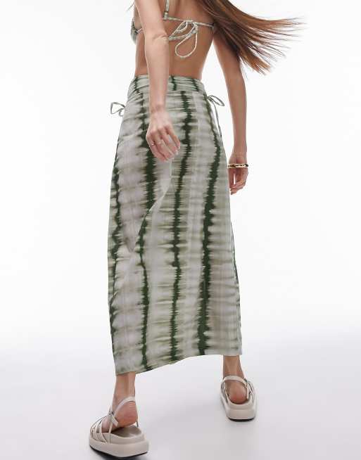 Topshop - Sarong-nederdel med slå-om og grønt batikprint, 4 af 5