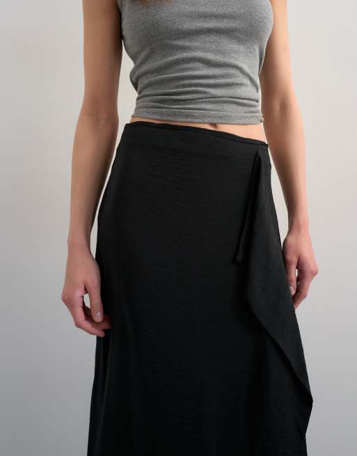 Topshop sarong wrap midi skirt in black, 4 of 5