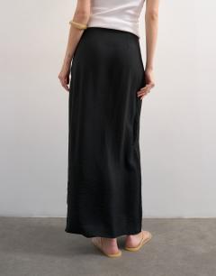 Model wearing Sarong wrap midi skirt in black