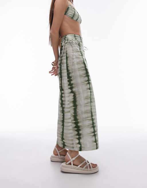 Topshop - Sarongrok met overslag in groene tie-dye