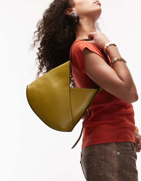 Topshop - Sascha - Borsa da spalla verde con design a V - view 1
