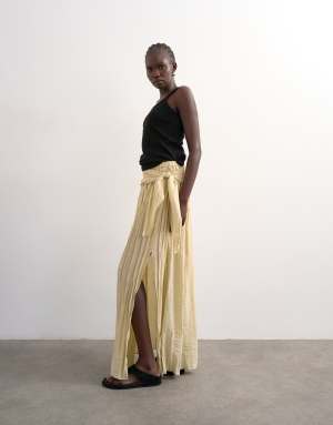 Topshop sash tie crinkle full maxi skirt in natural