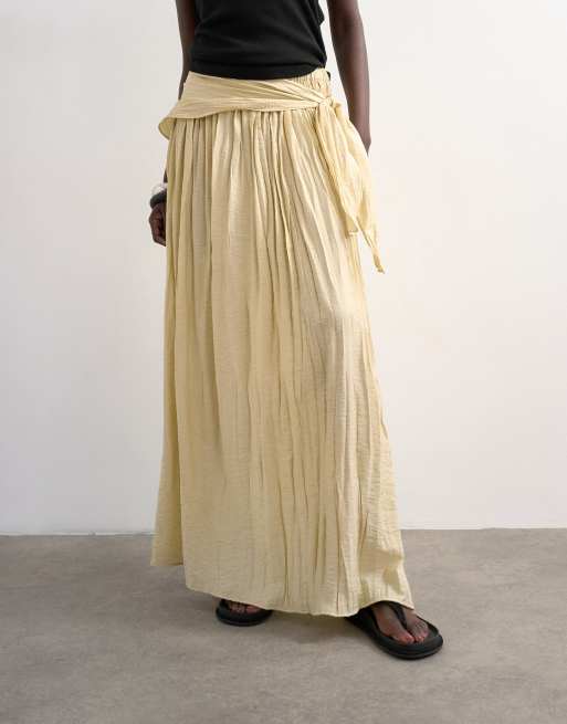 Topshop sash tie crinkle full maxi skirt in natural, 4 of 5