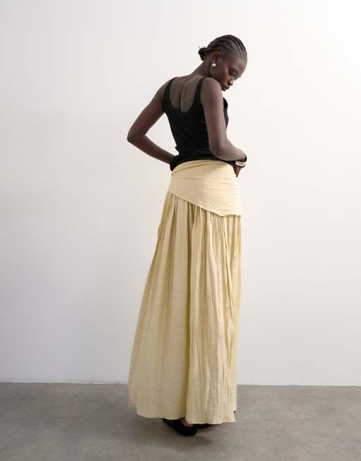 Topshop sash tie full circle crinkle maxi skirt in natural | ASOS