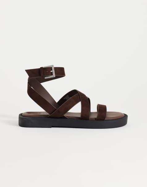 Topshop – Sasha – Chokladbruna, platta sandaler med remmar - view 1