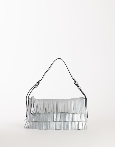 Topshop Sasha kleine schoudertas met franje in zilver - view 1