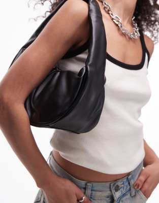 Sasha ruched shoulder bag in black