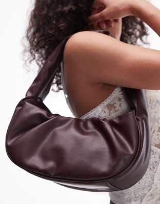 Topshop Topshop Sasha ruched shoulder bag in burgundy-Red