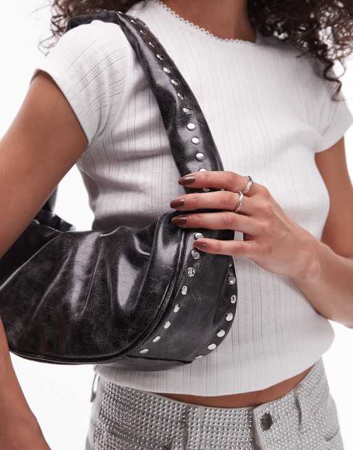 Topshop - Sasha - Sac porté épaule froncé avec clous effet usé
