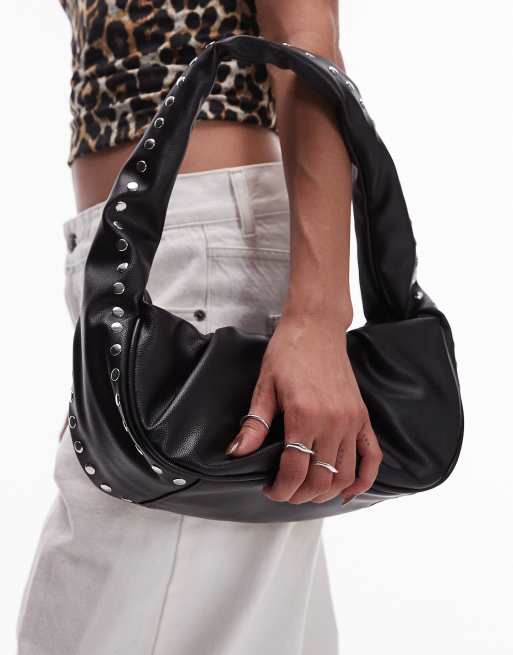 Topshop - Sasha - Sac porté épaule froncé avec clous - Noir
