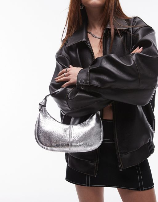 Topshop Sasha shoulder leather bag with knot detail in silver