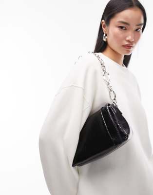 Topshop Sasha Shoulder Bag with Oval Chain in Silver