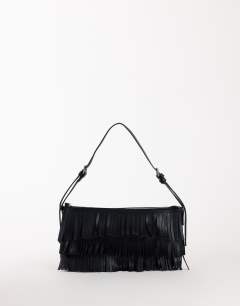 Sasha small fringe shoulder bag in black